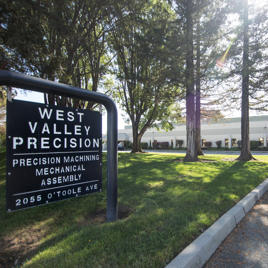 West Valley Precision sign in front of its machine shop facility in Silicon Valley.